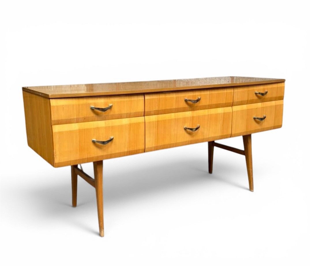 Meredew Light Maple And Brass Chest Of Drawers Mid Century Retro C1960s Wide