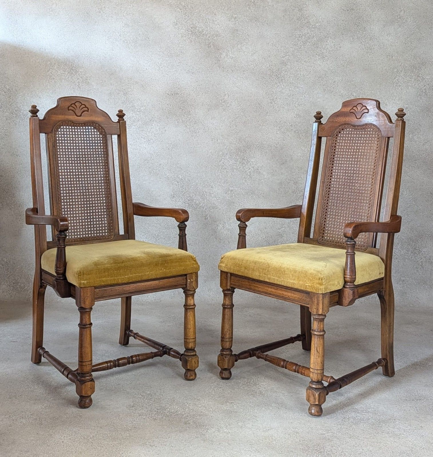Pair Of Vintage William & Mary Style High Back Armchairs / Carver Chairs photo furniture