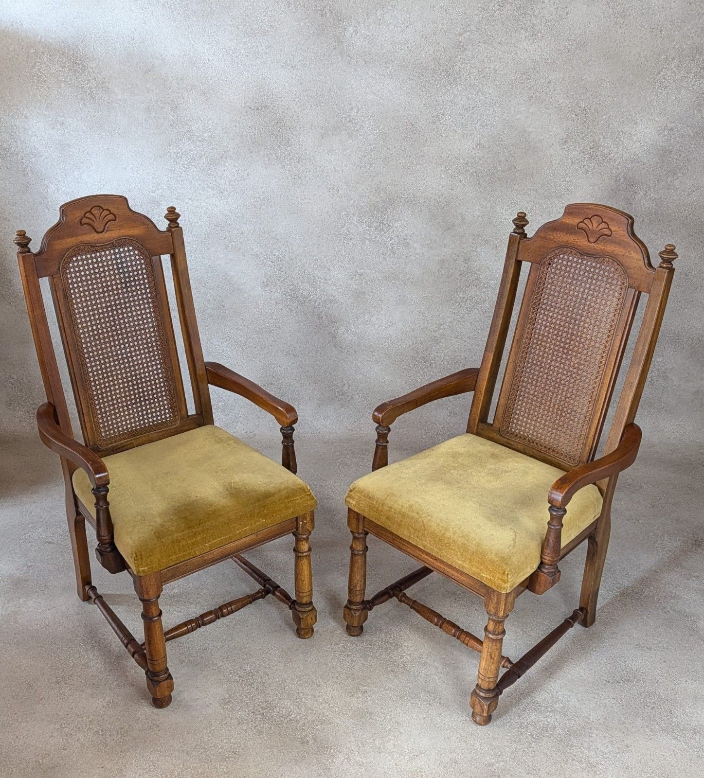 Pair Of Vintage William & Mary Style High Back Armchairs / Carver Chairs photo for sale