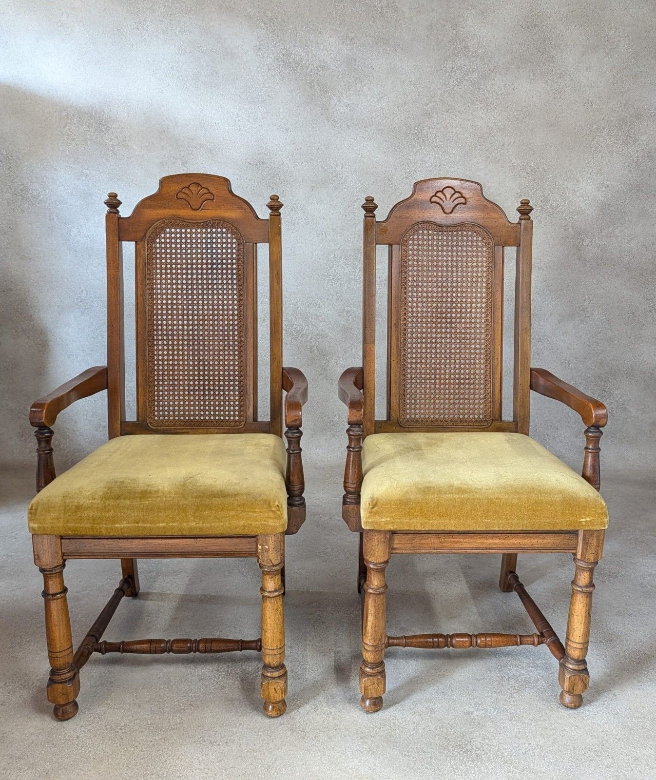 photo furniture Pair Of Vintage William & Mary Style High Back Armchairs / Carver Chairs