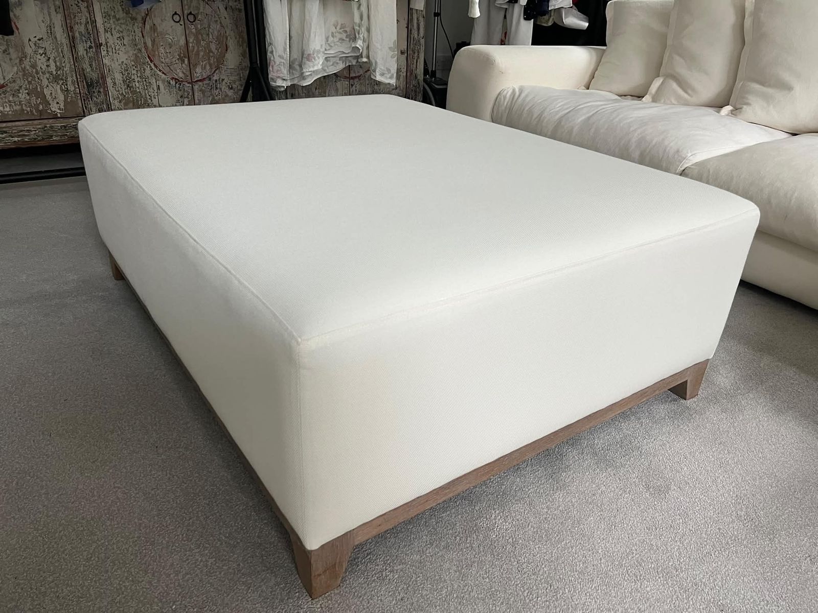 Upholstered White Large Ottoman photo for sale