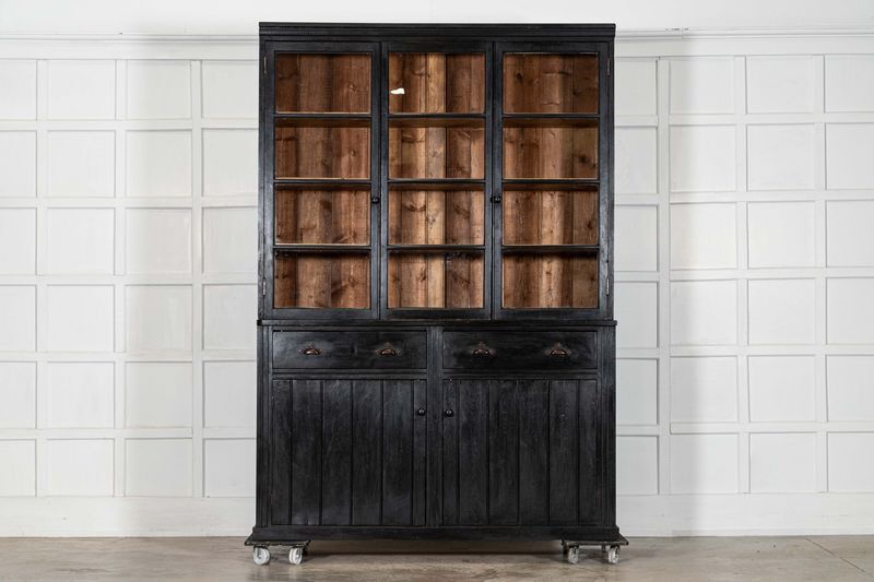 Large 19thc English Ebonised Pine Glazed Dresser photo furniture