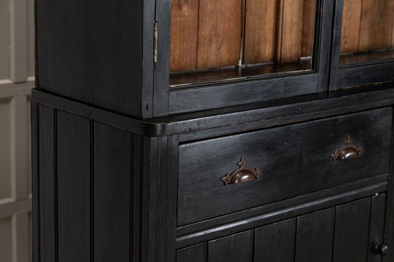 5118.0 Large 19thc English Ebonised Pine Glazed Dresser photo