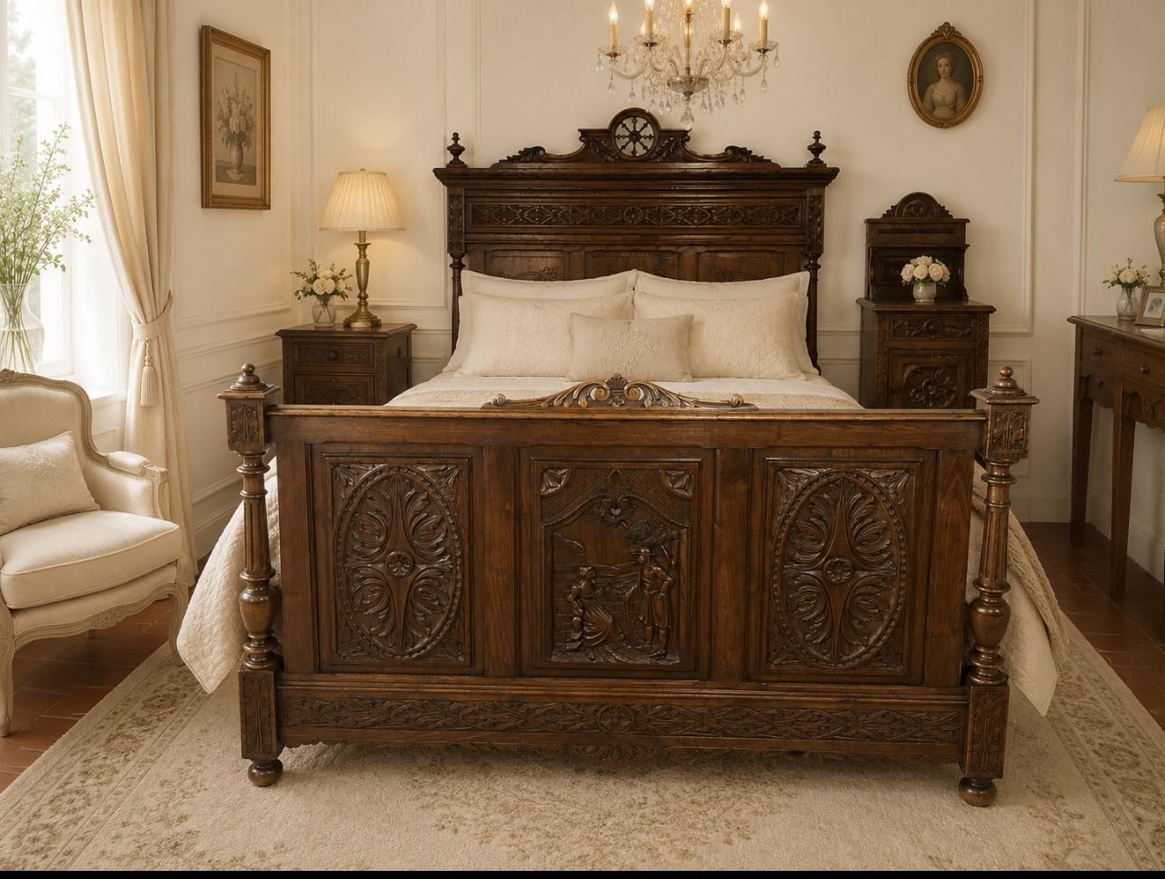 Antique French Breton Carved Bedroom Suite photo for sale