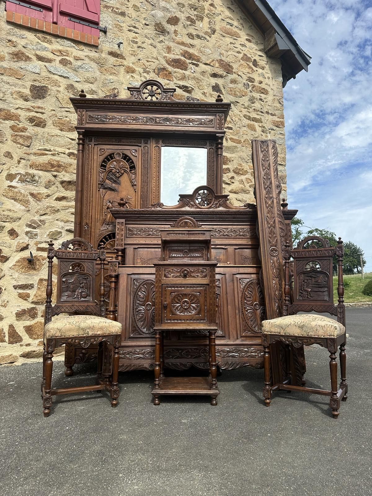 Antique French Breton Carved Bedroom Suite photo furniture
