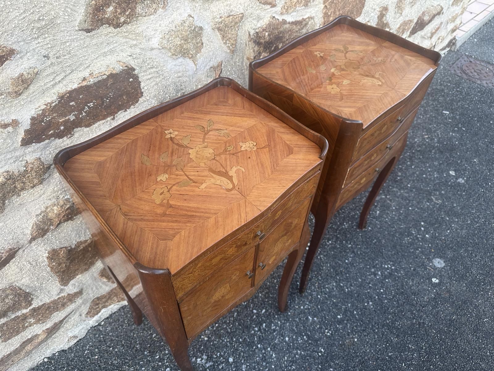 photo for sale French Marquetry Bedside Tables Louis XV Cabinets