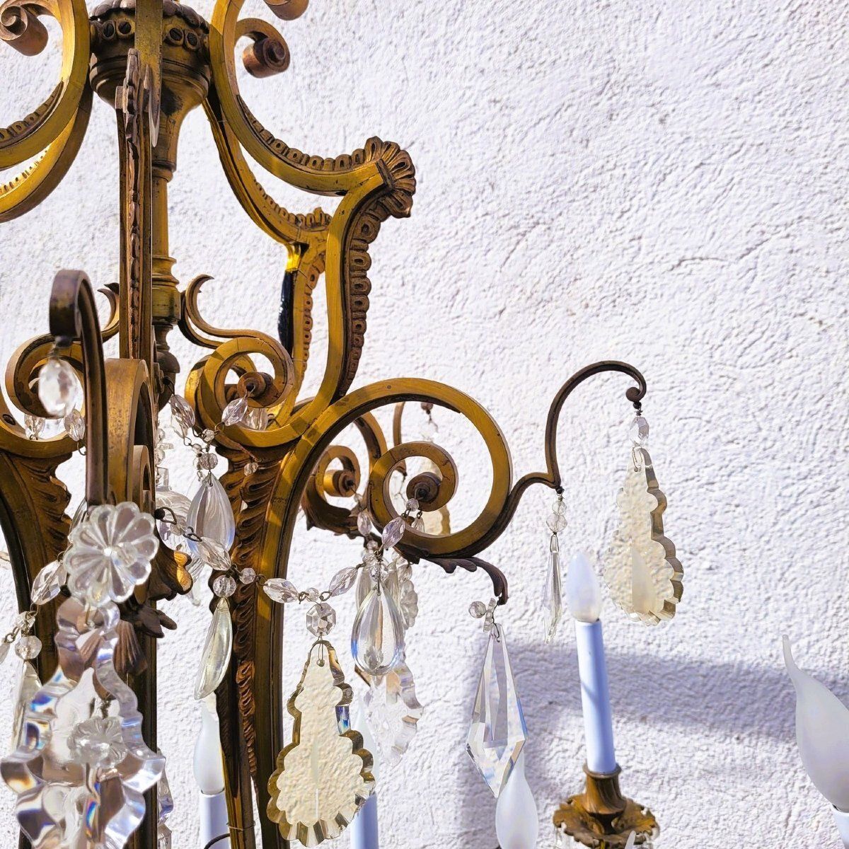 Large Chandelier H130cm, Bronze And Crystal, Early 20th Century photo vinterior