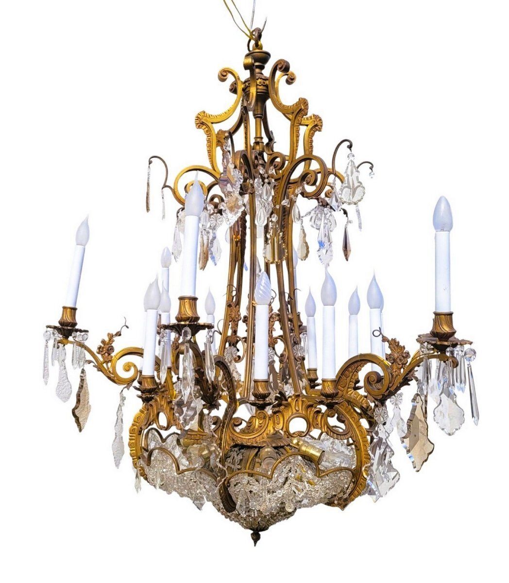 5507.0 Large Chandelier H130cm, Bronze And Crystal, Early 20th Century photo