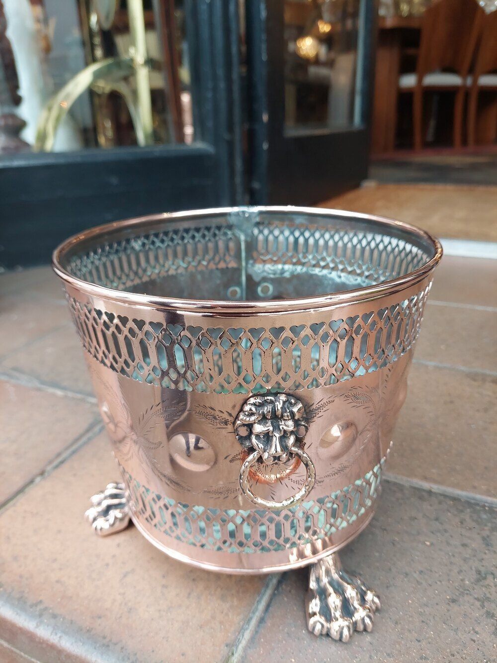 19thc Pierced Copper Cylindrical Planter photo Garden Decor