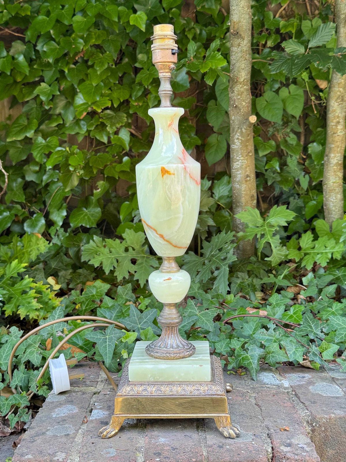 Large Vintage Onyx Marble Table Lamp With Brass Claw Feet Base   Working And Pat Tested (48 Cm Tall) photo furniture