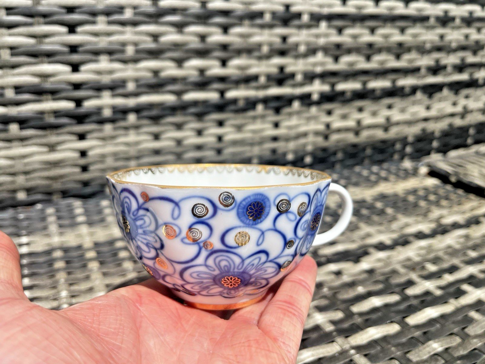 1 Russian China Lomonosov Bindweed Winding Twig Blue White Cabinet Cup & Saucer photo buy
