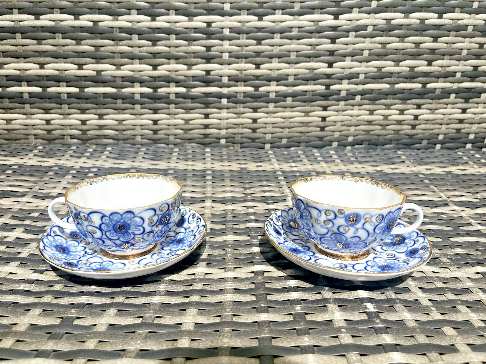 photo vinterior 1 Russian China Lomonosov Bindweed Winding Twig Blue White Cabinet Cup & Saucer