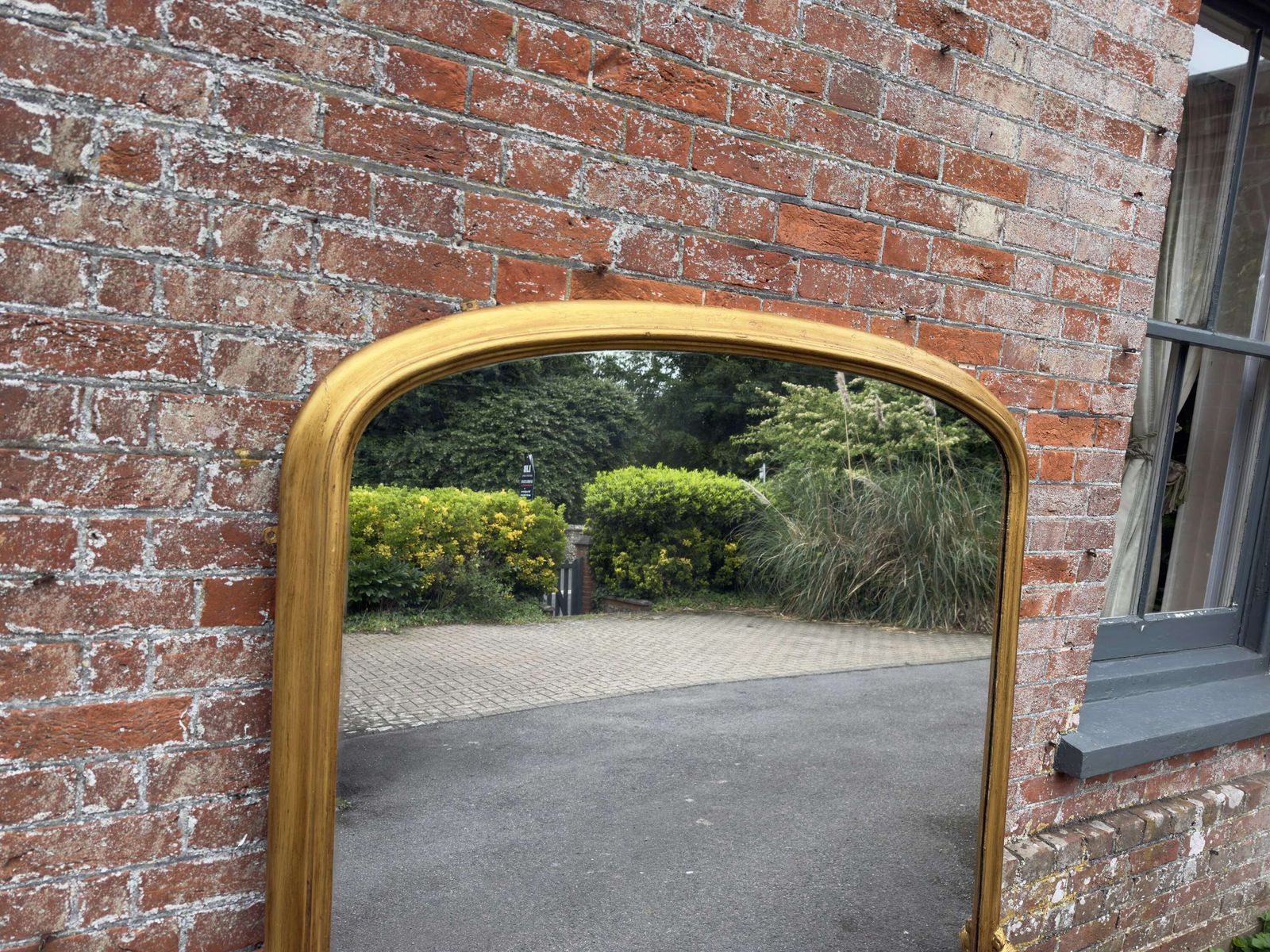A Superb Large Antique English 19th Century Arched Top Gilt Overmantle Mirror. photo furniture