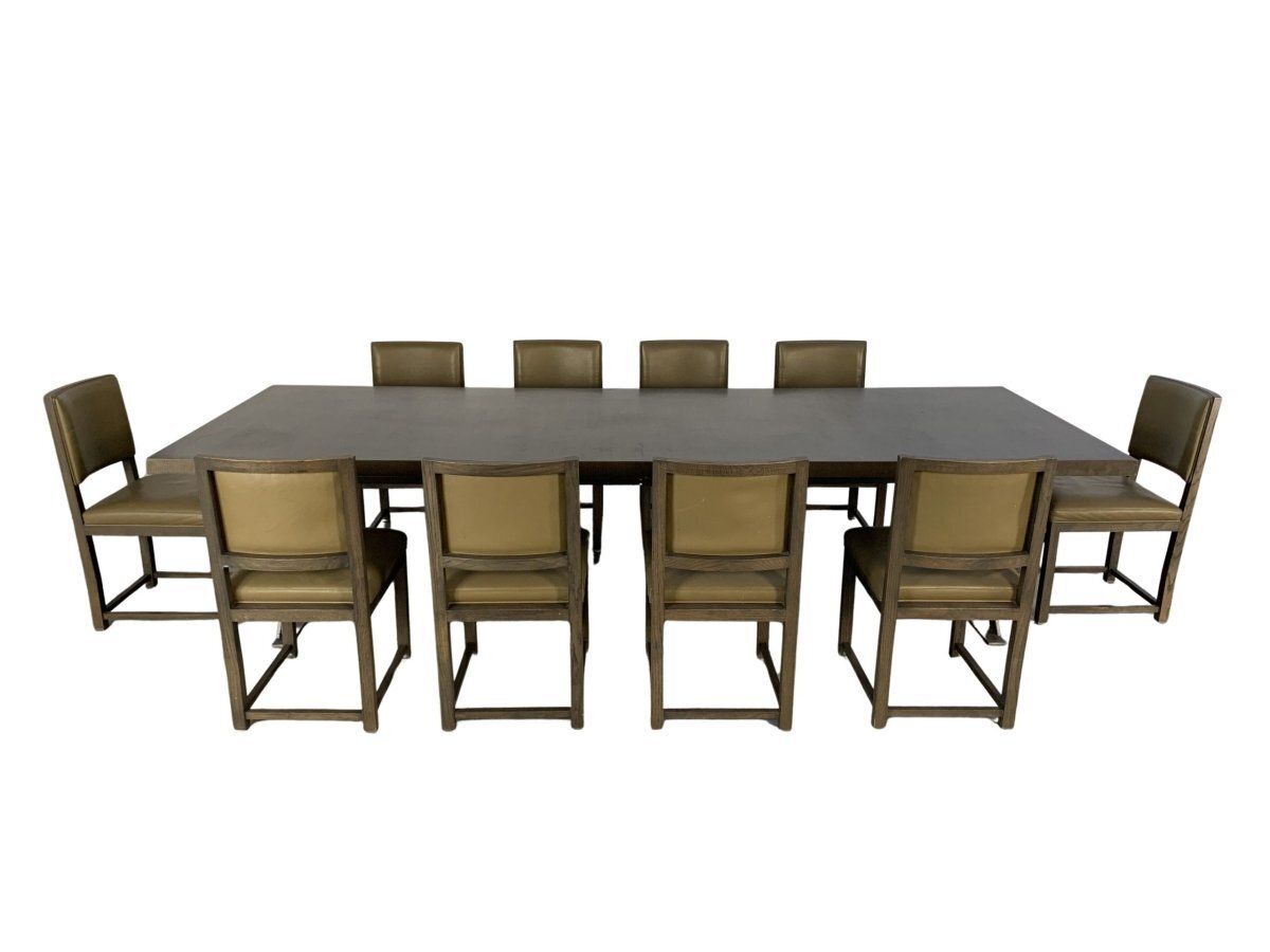 B&B Italia Max Dining Table & 10 Maxalto Dining Chairs In Grey Oak & Leather