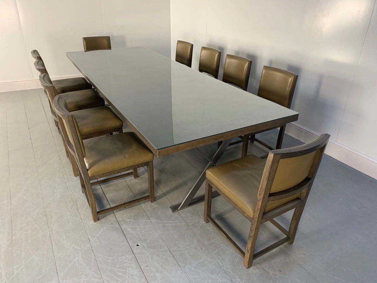B&B Italia Max Dining Table & 10 Maxalto Dining Chairs In Grey Oak & Leather photo Furniture