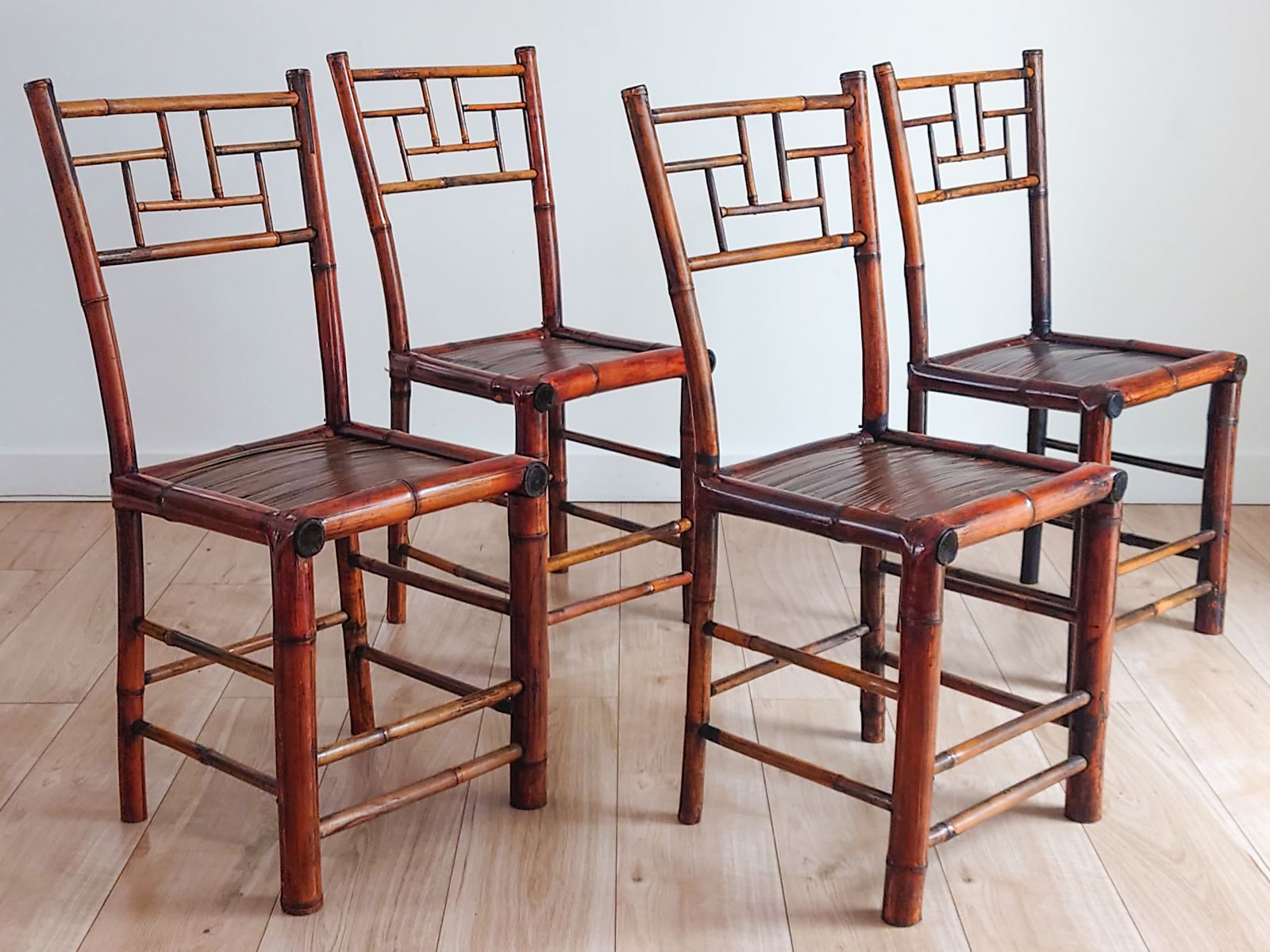 Set Of 4 Antique Bamboo Chinoiserie Chairs photo furniture