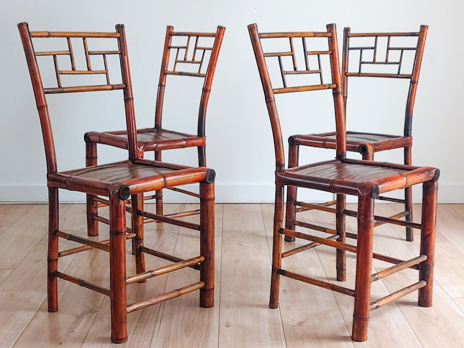 Set Of 4 Antique Bamboo Chinoiserie Chairs