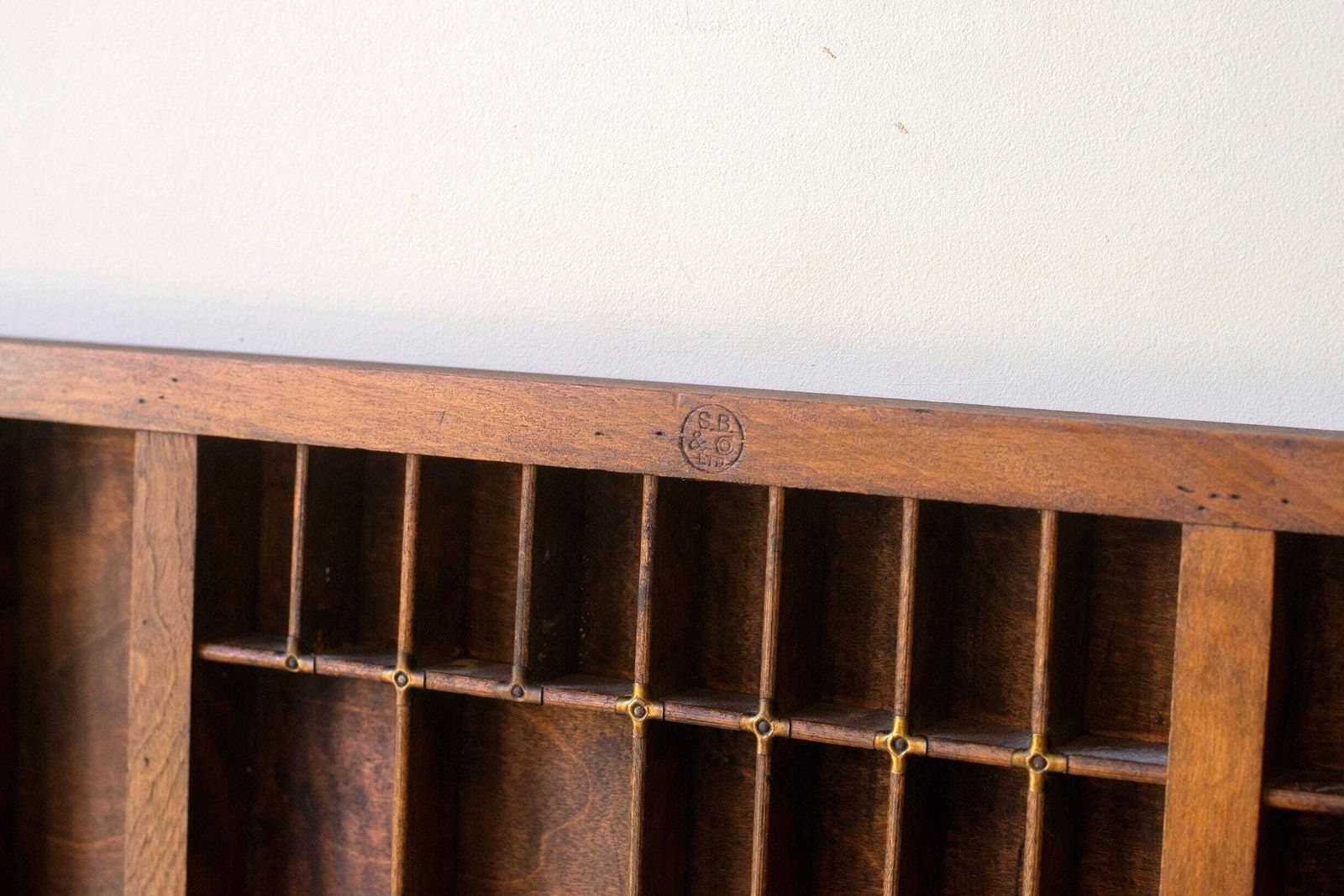 Antique Wooden Printer’s Tray   Letterpress Shadow Box   Wall Display Shelf For Miniatures And Collectibles photo vinterior