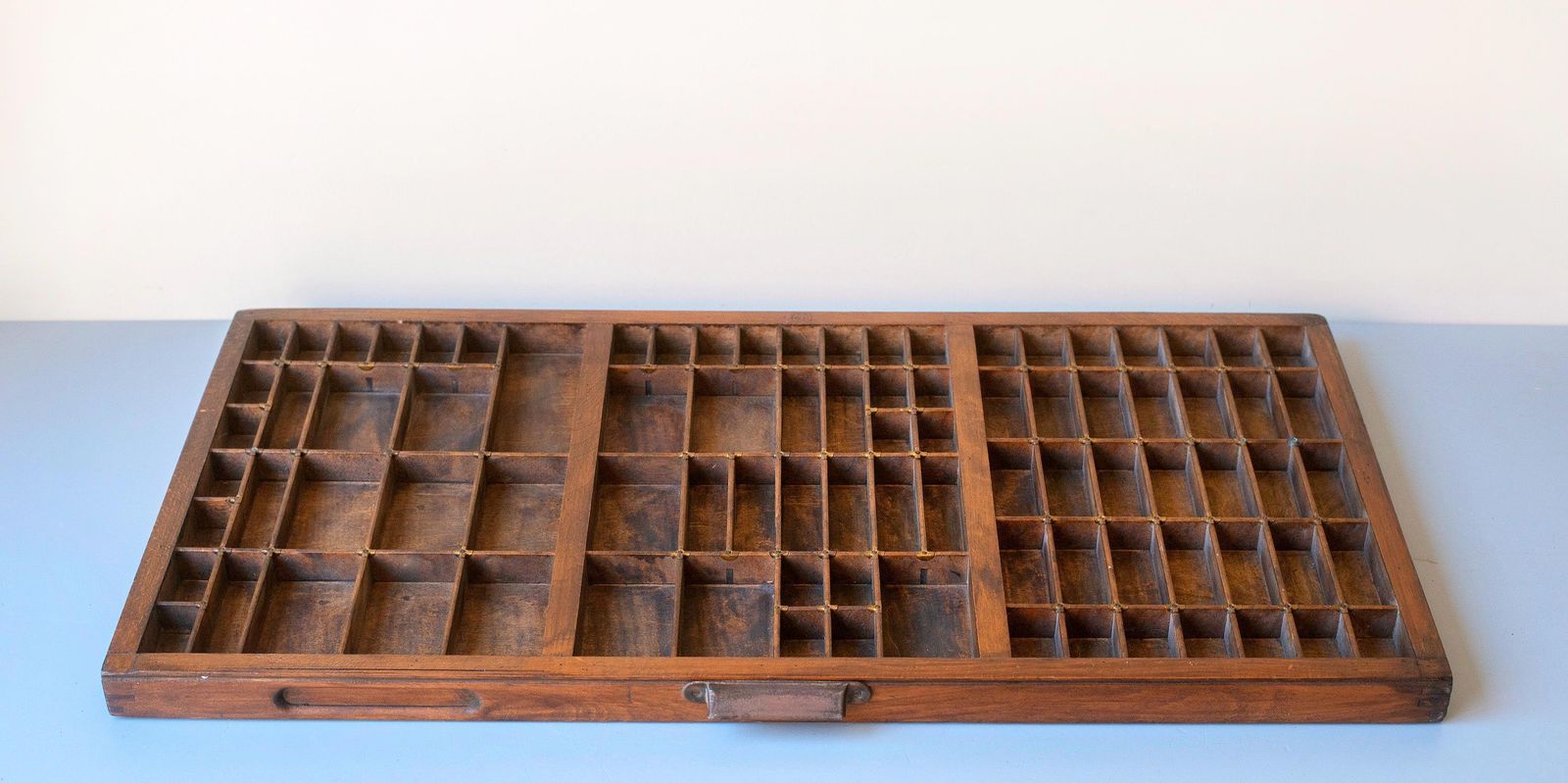 Antique Wooden Printer’s Tray   Letterpress Shadow Box   Wall Display Shelf For Miniatures And Collectibles photo vintage