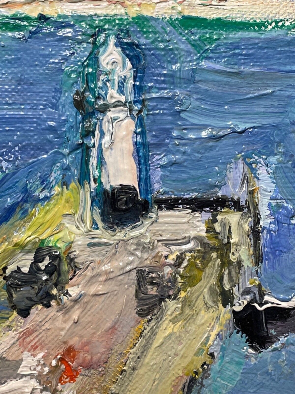 Expressionist Oil Painting St Ives Smeaton's Pier Beach Shore Cornwall Signed By Linda Weir photo vintage