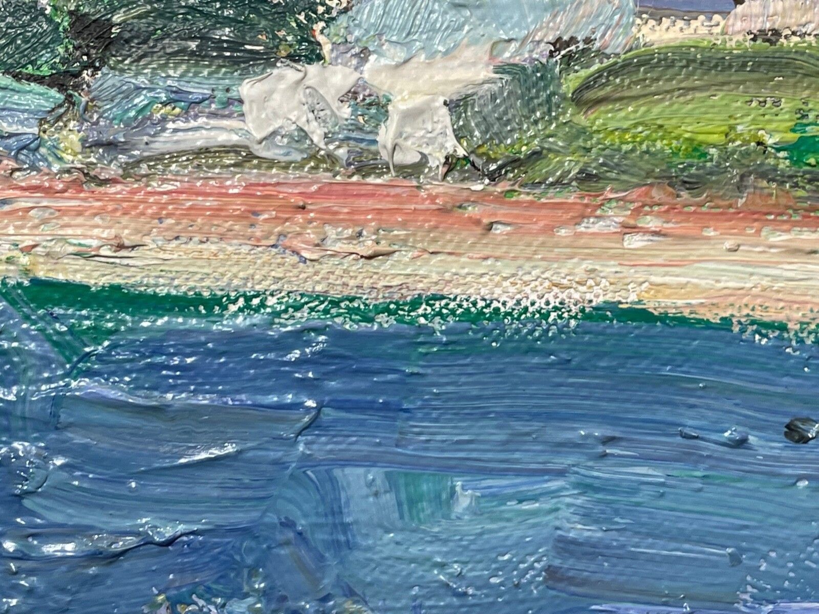 photo furniture Expressionist Oil Painting St Ives Smeaton's Pier Beach Shore Cornwall Signed By Linda Weir