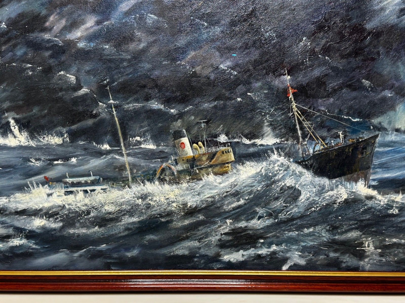 20th Century Marine Oil Painting Kingston Peridot (H591) Hull Northern Fishing Co. Ltd Lost In Arctic Gale Jan 68 photo for sale