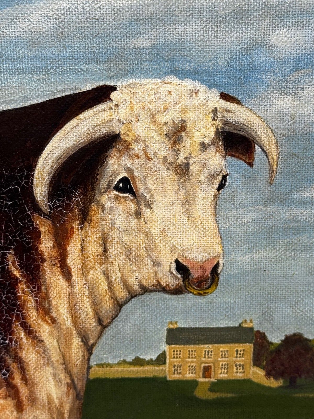 Olieverfschilderij Bekroonde Hereford Stier Pastoraal Landschap in de Stijl van William Henry Davis photo 4500.0