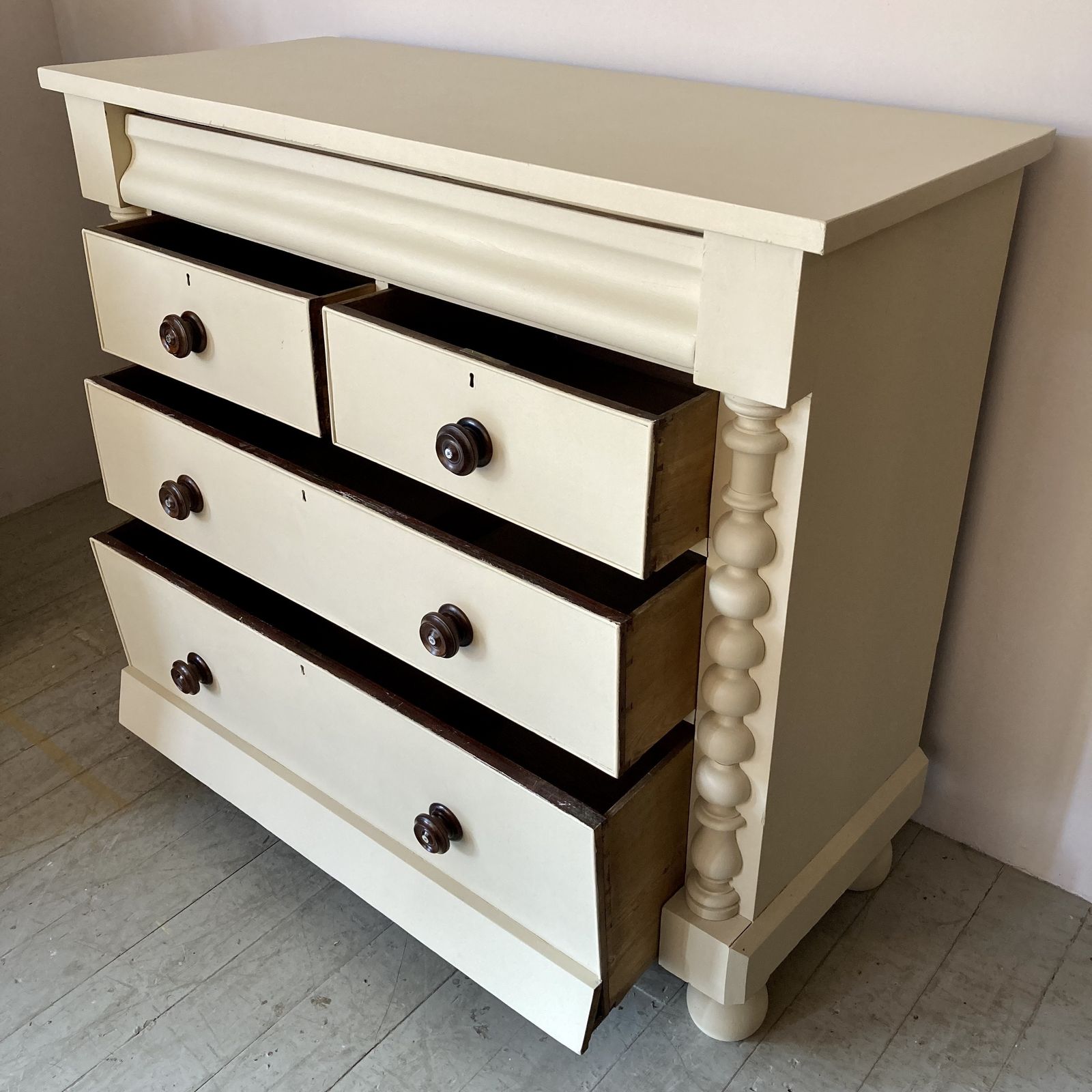 Painted Antique Chest Of Drawers With Bobbin Detail photo vinterior
