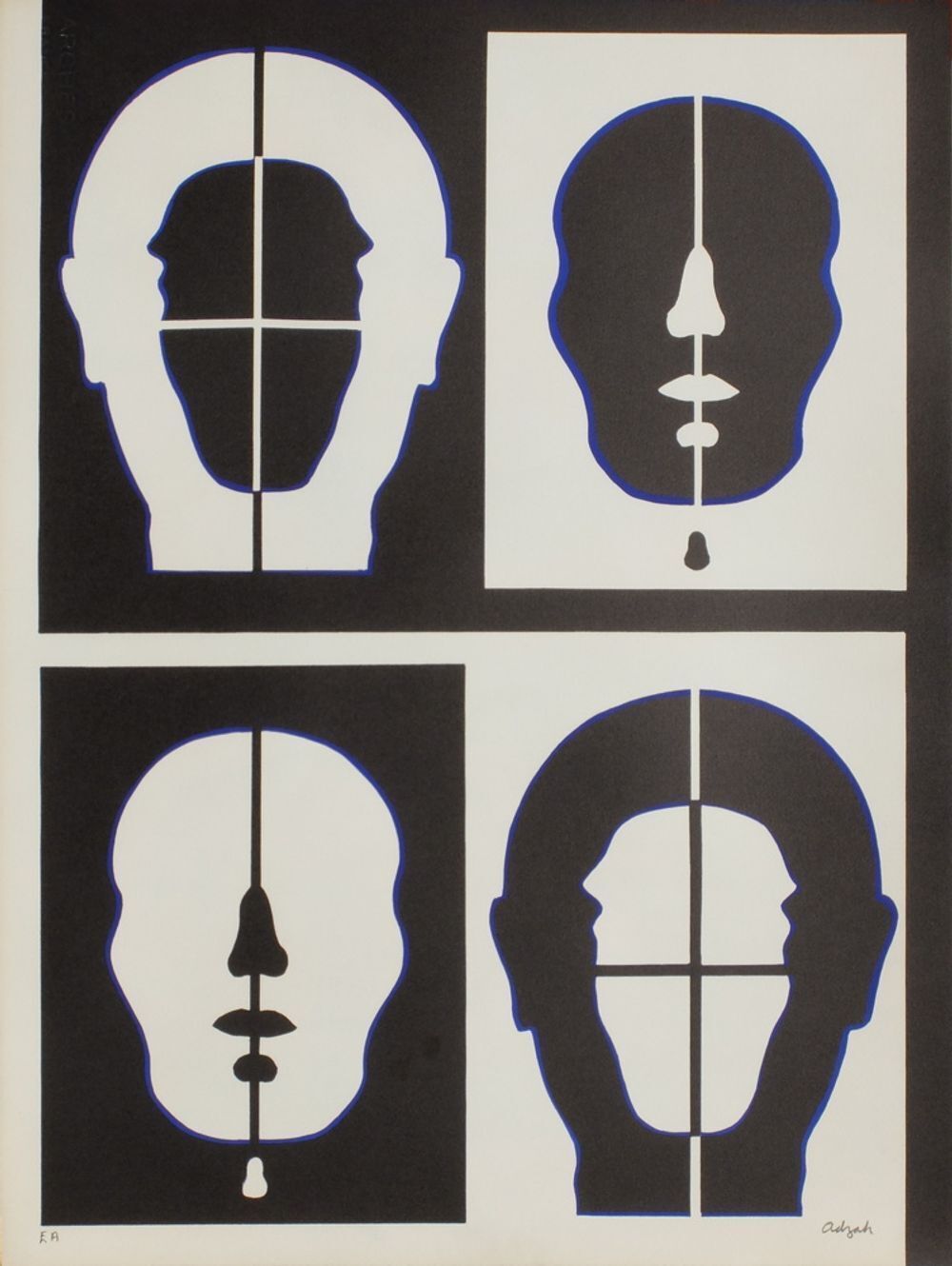 Roy Adzak Gesigneerde Litho Visage Négatif 1972