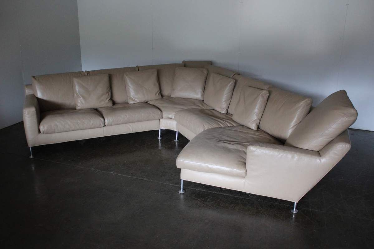 B&B Italia Harry 6 Seat L Shape Chaise End Sofa & Ottoman In Pale Brown Gamma Leather photo 4795.0
