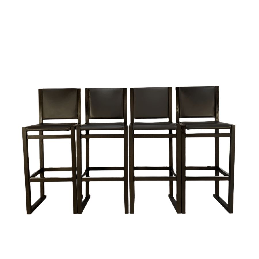 4 B&B Italia Musa Sm46g Tall Bar Stool Chairs   In Dark Grey Kasia Leather, Set Of 4