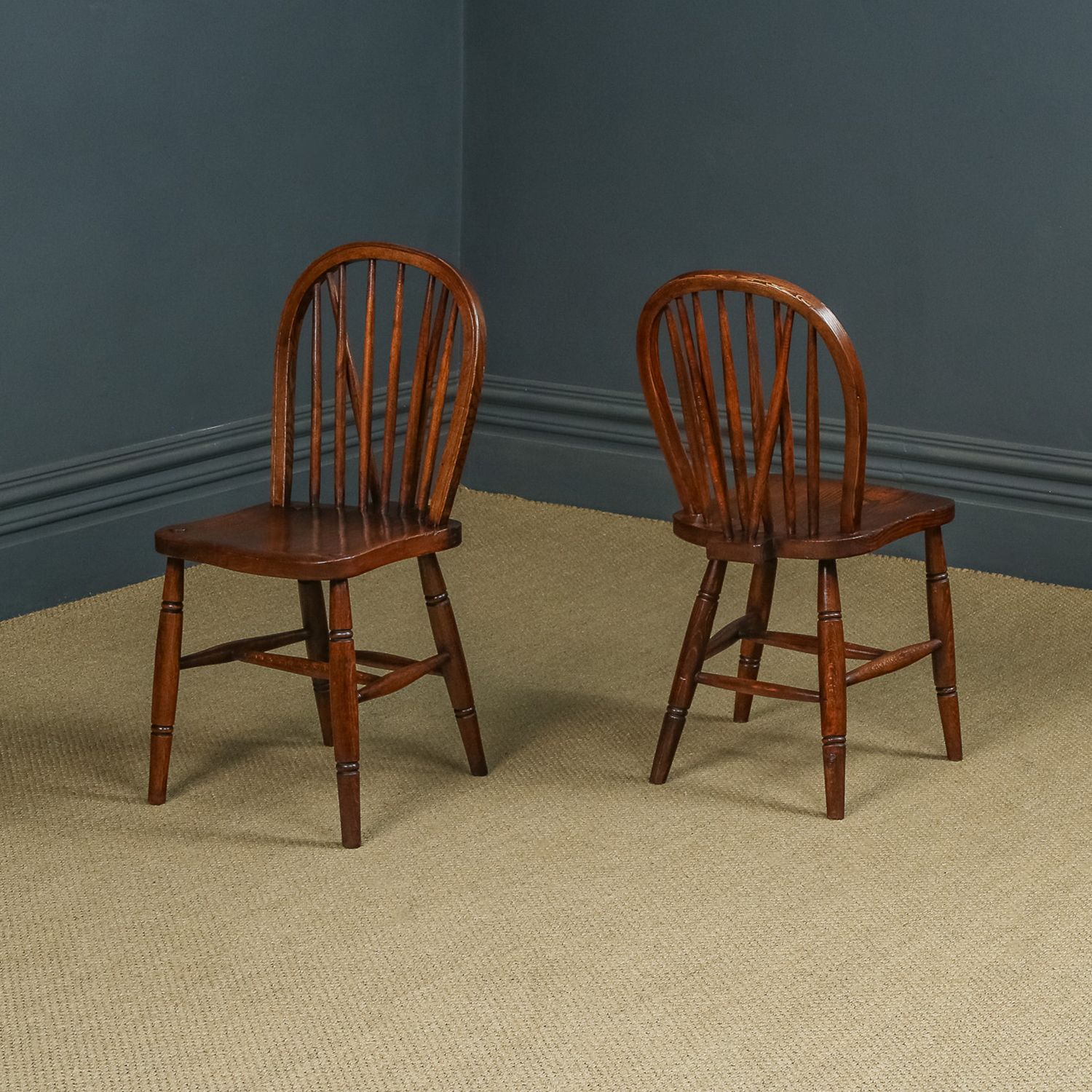 photo vintage Set Of 12 Twelve Victorian Ash & Elm Windsor Stick & Hoop Back Kitchen Dining Chairs (Circa 1870 – 1930)