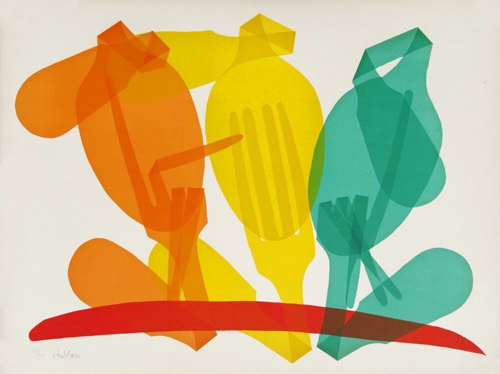 Abraham Habbah Gesigneerde Lithografie Conversation 1970