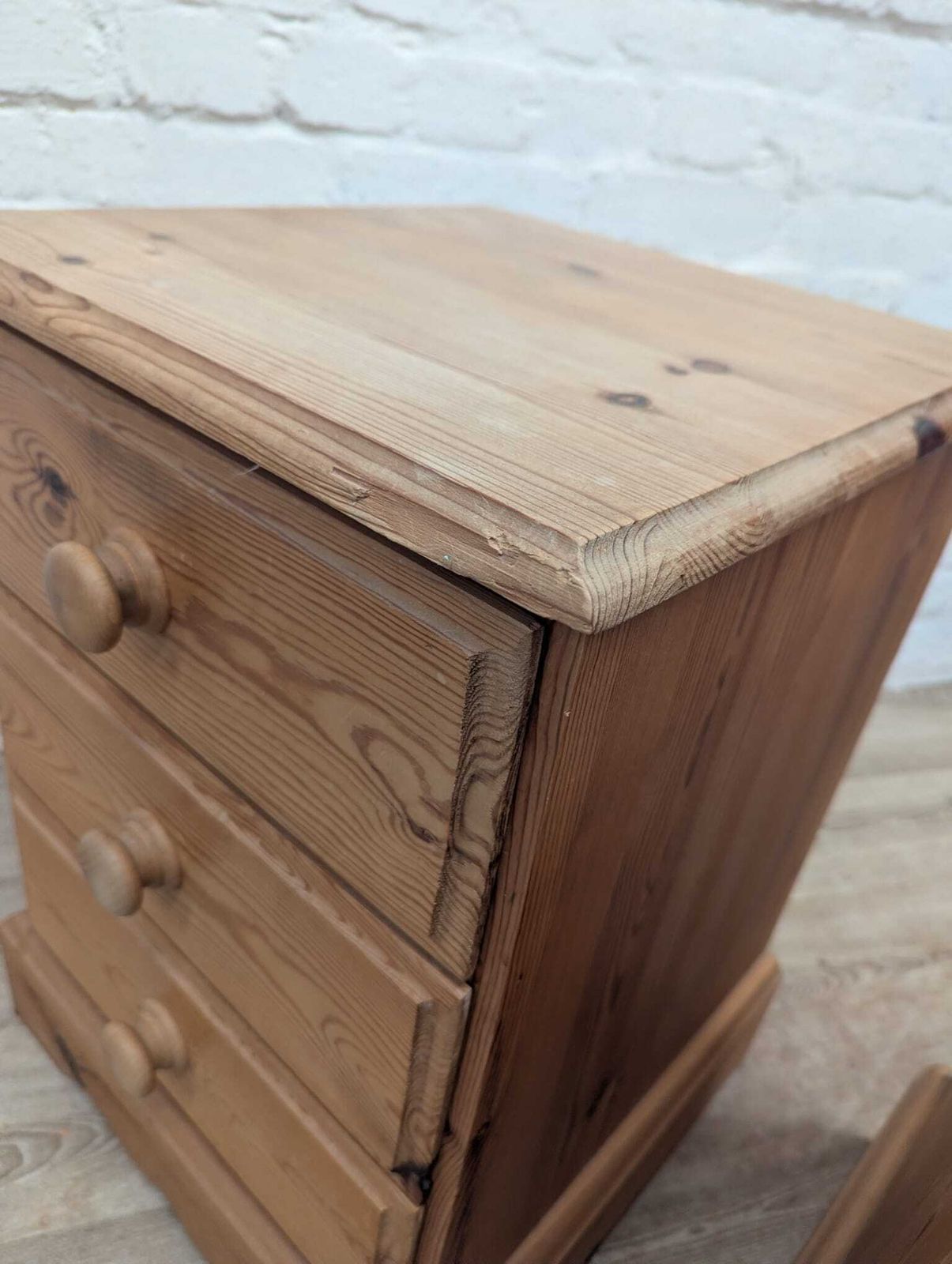 Pair Of Contemporary Rustic Pine 3 Drawer Bedside Cabinets photo for sale