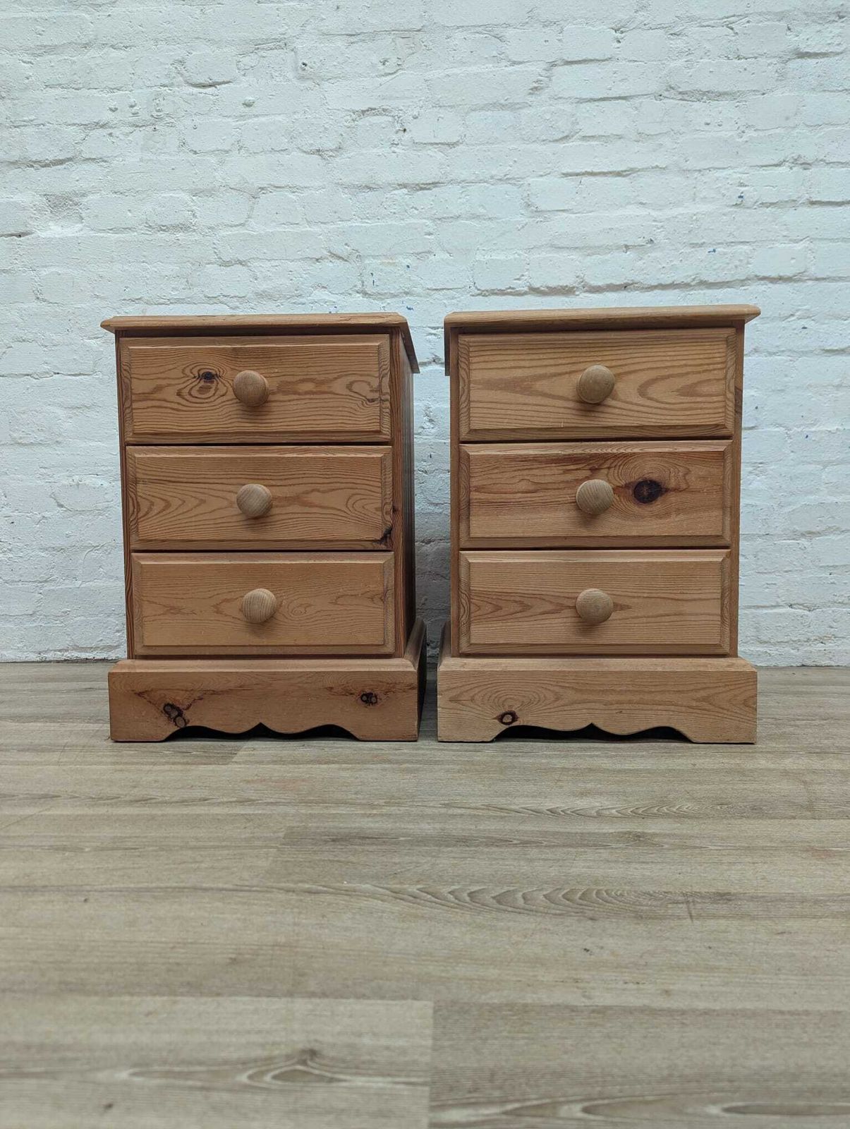 Pair Of Contemporary Rustic Pine 3 Drawer Bedside Cabinets photo vinterior