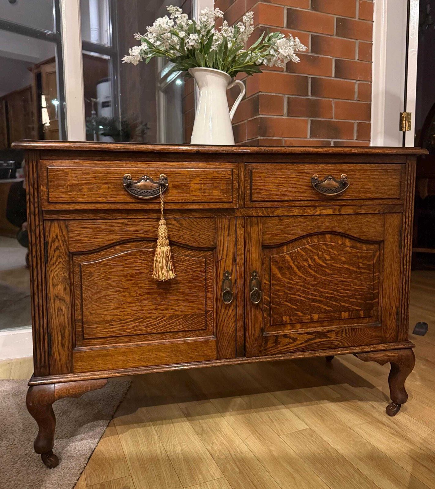 Antique Oak Sideboard Cabinet | Victorian Style Buffet | Solid Oak Storage Cupboard | Hallway, Bathroom Vanity