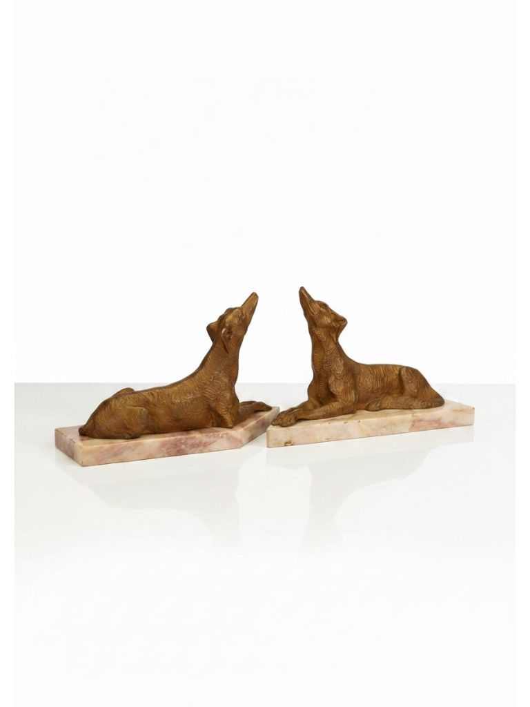 A Fine Pair Of French Art Deco Gold Patinated Saluki Sculptures
