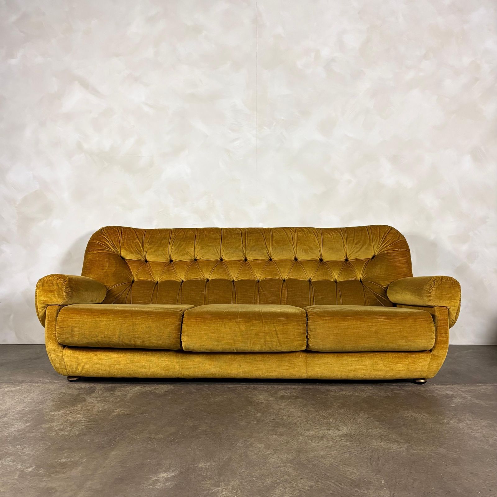 Mid Century G Plan Georgina Yellow Three Seater Sofa & Matching Pair Of Armchairs Yellow Velvet Retro Mcm photo buy