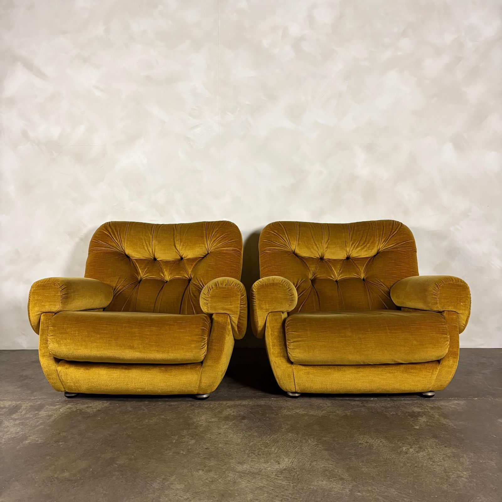 Furniture Mid Century G Plan Georgina Yellow Three Seater Sofa & Matching Pair Of Armchairs Yellow Velvet Retro Mcm photo