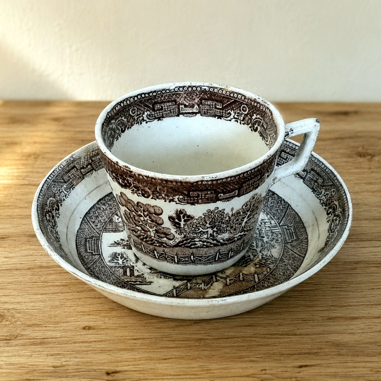 Antique Brown Old Willow Teacup And Saucer Set photo furniture