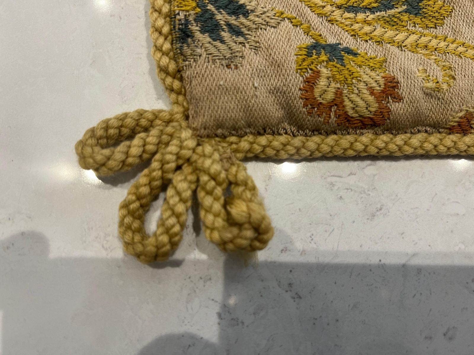Hand Embroidered Floral Throw, Wool On Cotton, Early 20th Century, 50x35.5" photo 504.0