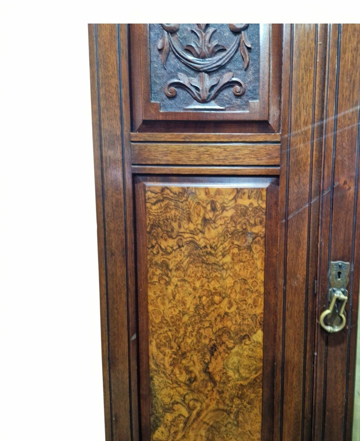 photo furniture Antique Victorian Carved Walnut Single Wardrobe Mirrored Door Burr Armoire