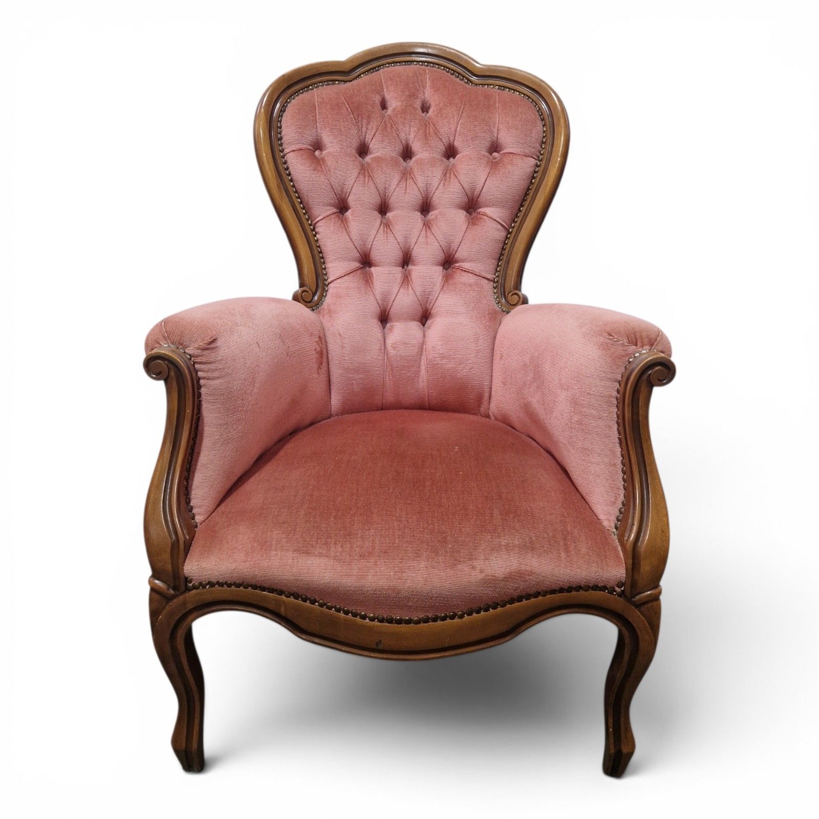 Victorian Style Button Back Tub Chair Pink Bedroom Accent Armchair photo for sale