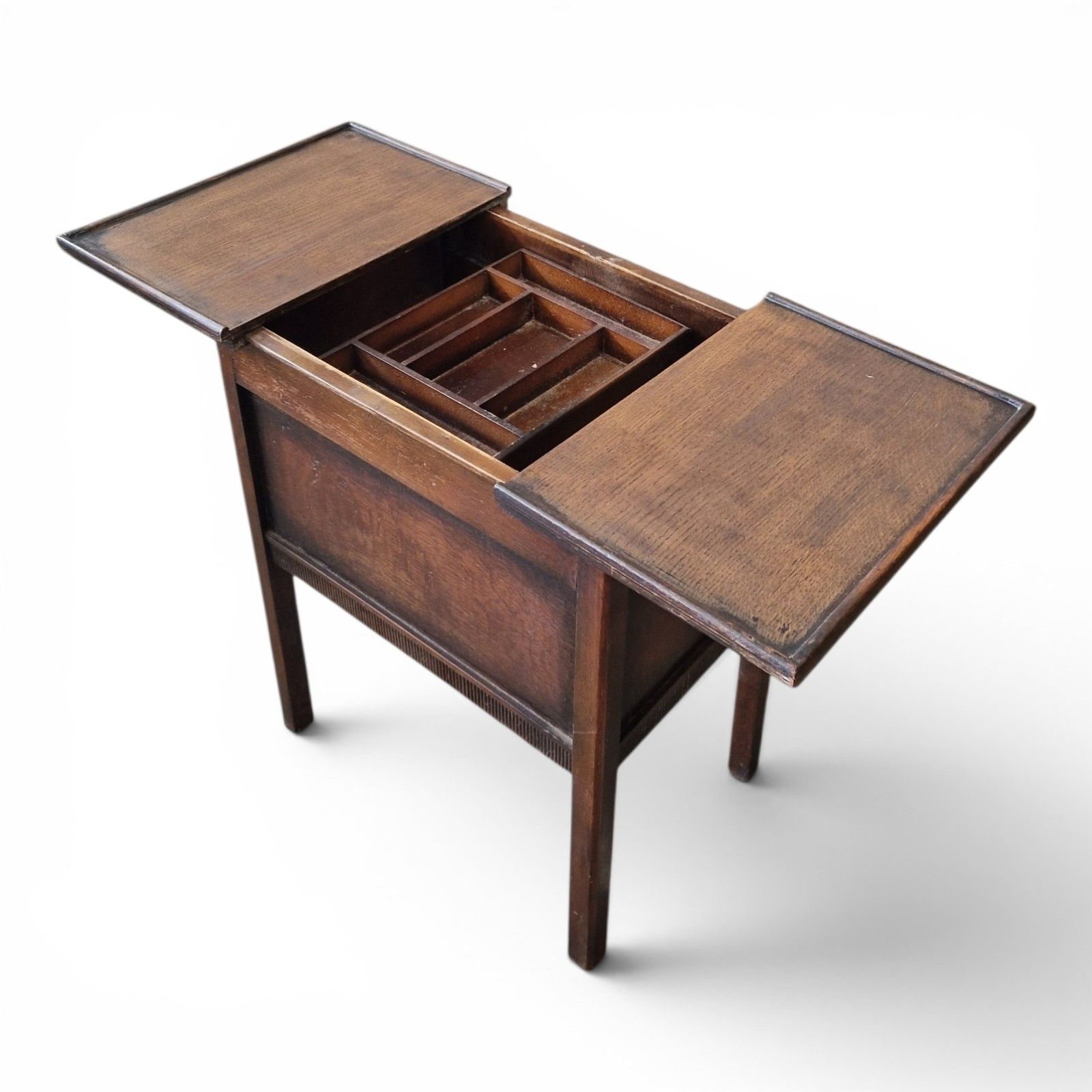 Vintage Oak Sewing Side Table Storage Box + Tray Sliding Top Crafts Knitting