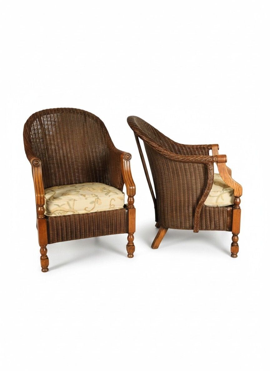 Rare Pair Of 1930s "Zeppelin" Lloyd Loom Armchairs By W. Lusty & Sons