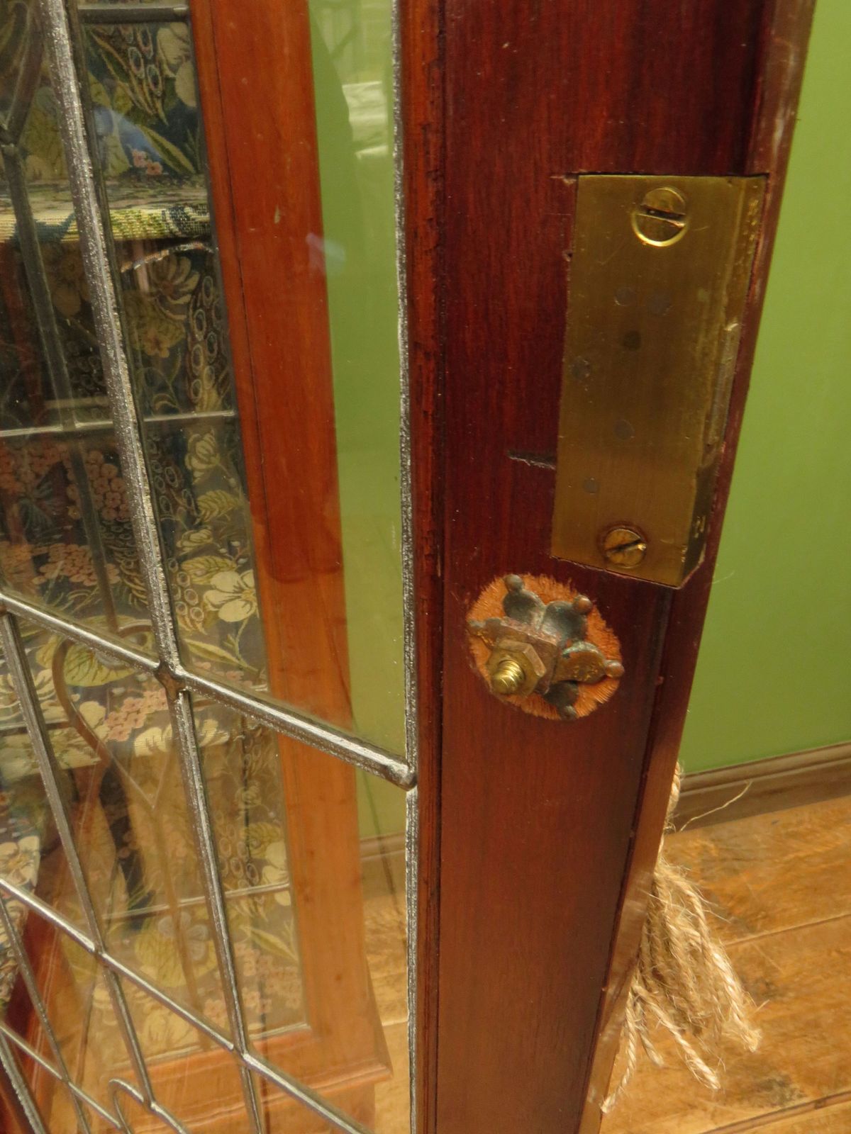 Art Nouveau Glazed Cabinet With Peacock Fabric Interior photo buy