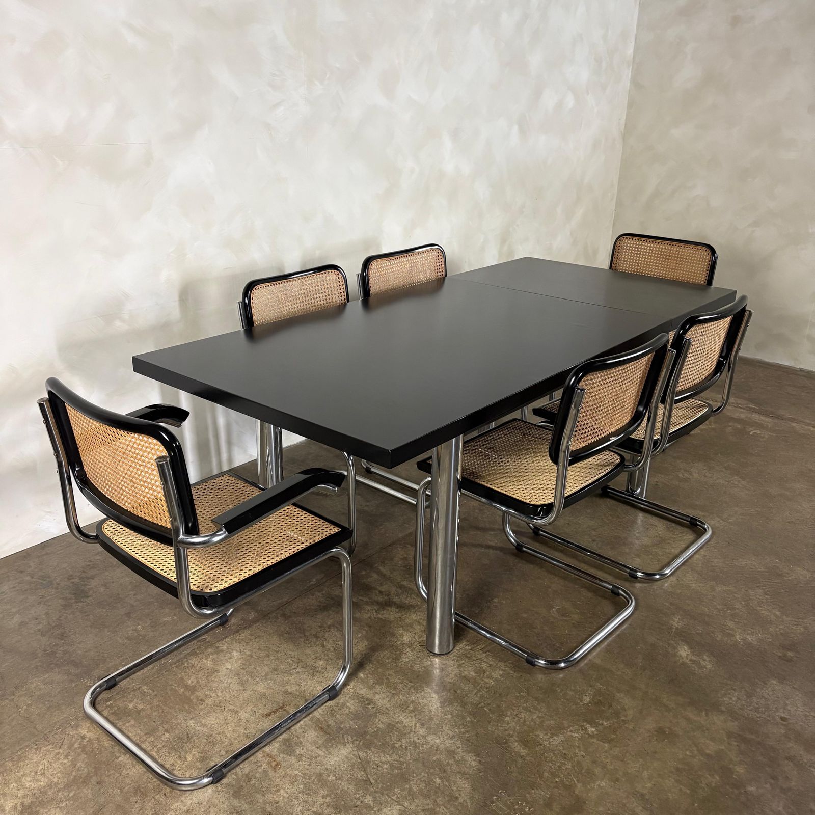 2495.0 Six Black Marcel Breuer Cesca Dining Chairs With Matching Extending Dining Table Mid Century Retro Mcm photo