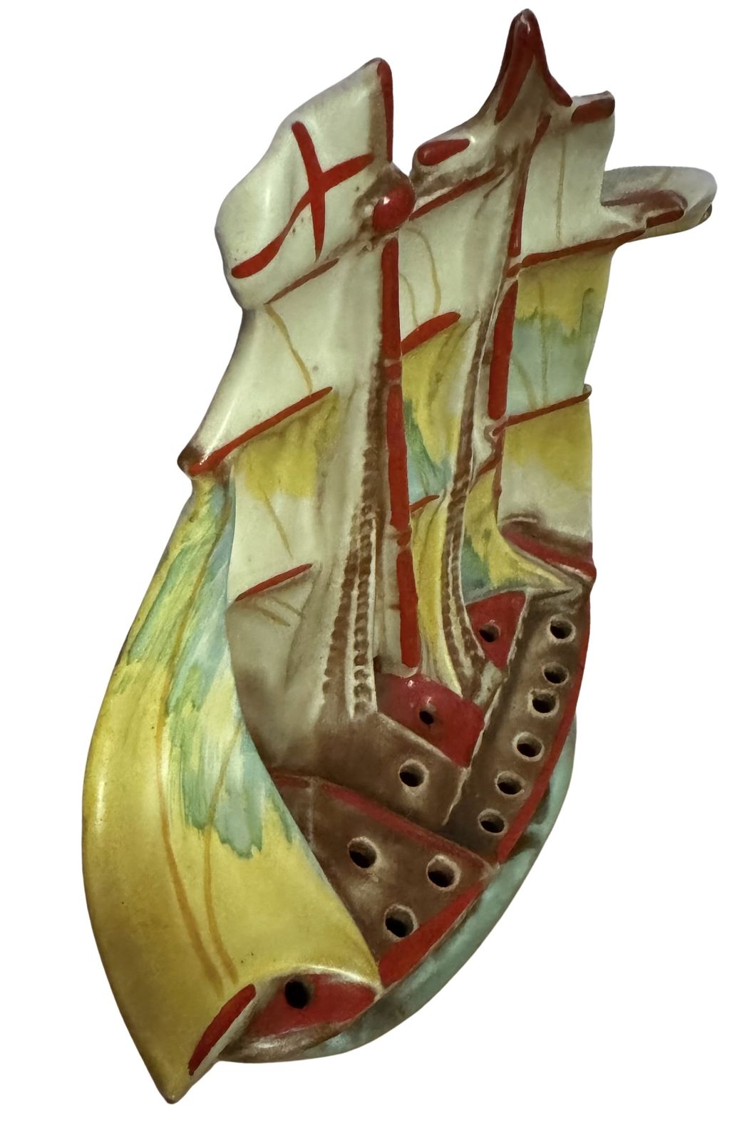 Pristine 1930s Czech Art Deco Ceramic Galleon Ship Vase By Ditmar Urbach photo for sale