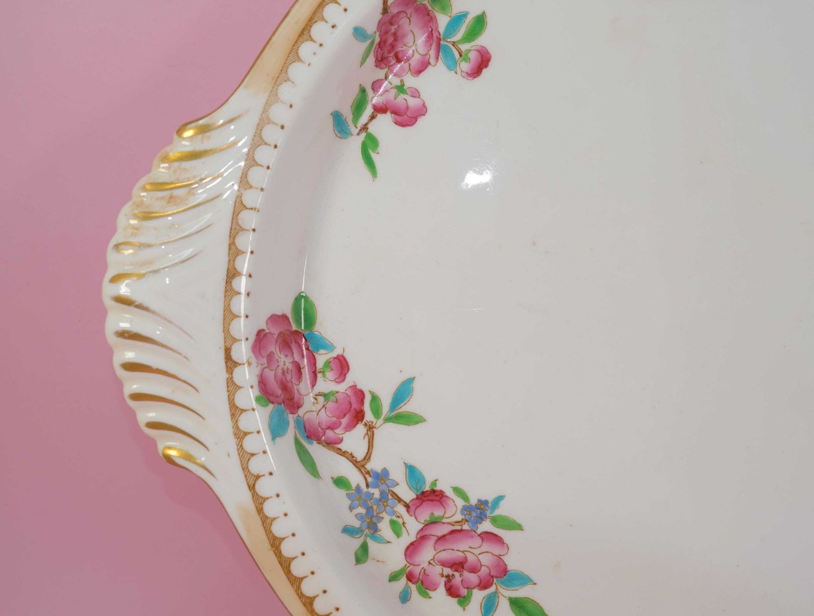 Antiek Foley Shelley Ovale Serveerschaal Ca.1910 | Exotisch Vogel Rozenpatroon | Late Foley England | Edwardiaans Engels Porselein Cadeau photo Woonaccessoires