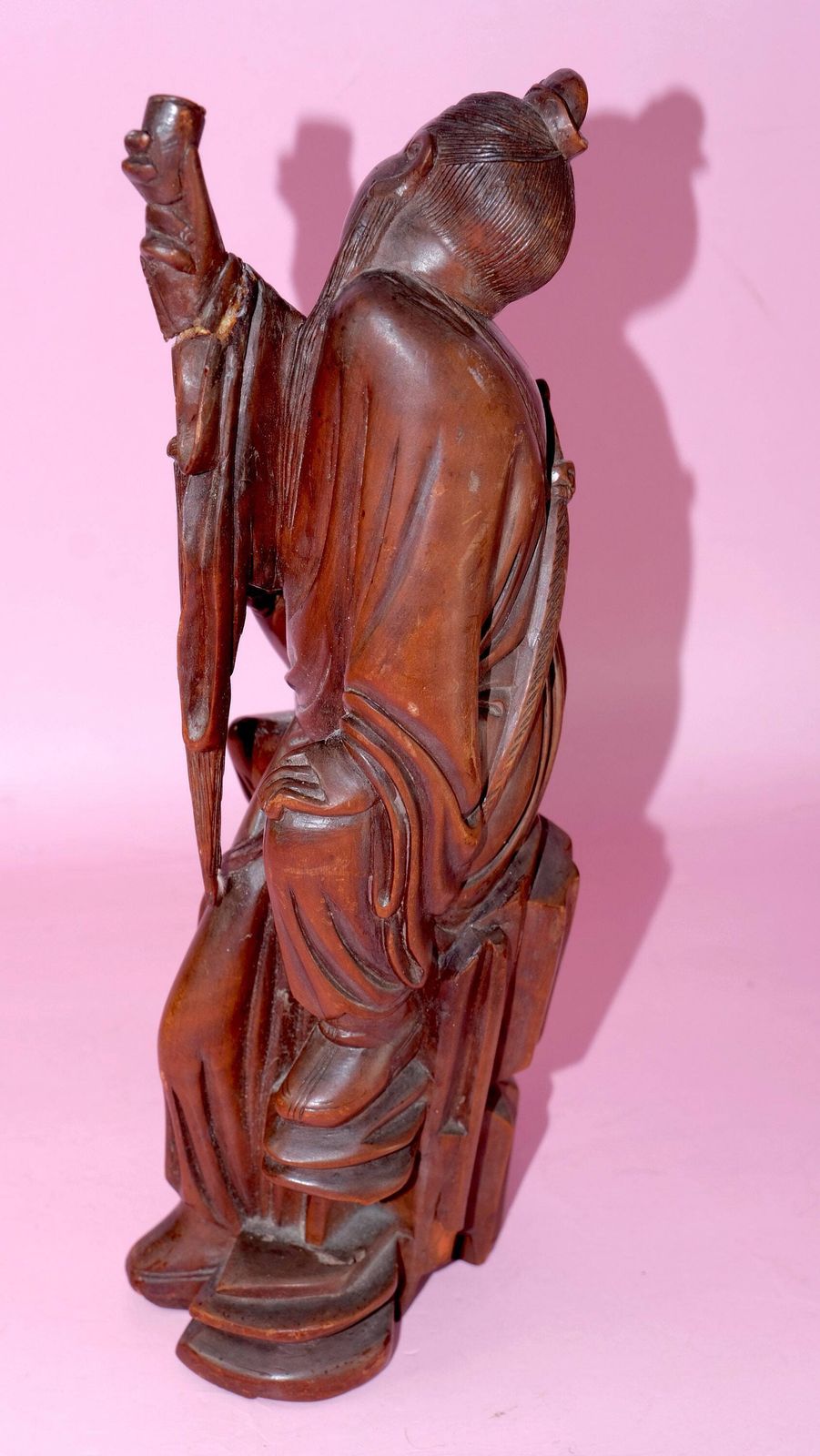 photo furniture Antique Chinese Wood Carving | Hardwood Figure With Attendant Boy | Oriental Sculpture | Chinoiserie Decor | Qing Dynasty Style
